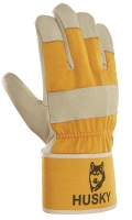 BIG-TEXXOR-Workwear, Winter-Schweinsvollleder, Leder-Arbeits-Handschuhe, Husky, gelb, gelber Drell