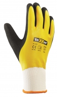 BIG-TEXXOR-Workwear, Polyester-Strick-Arbeits-Handschuhe, Latex, weiß/gelb/schwarz