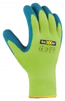 BIG-TEXXOR-Workwear, Acryl-Winter-Arbeits-Handschuhe mit Latexbeschichtung, gelb/blau