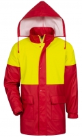 FELDTMANN-Workwear, NORWAY-Wetterschutz-Regen-Jacke, PU-Workwear, Arbeits-Warn-Jacke, AKAZIE, Farbe rot/gelb/schwarz