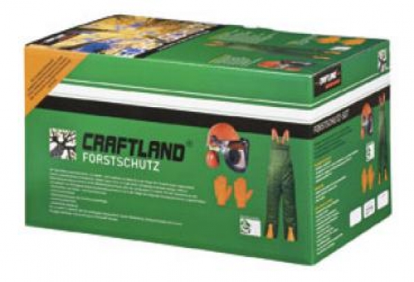 F-CRAFTLAND-PSA-Forst-Schutz, Forst-Schutz-Set, mit KWF-Prüfung,  inkl. Schnittschutz-Latzhose, Forstlatzhose, grün/orange