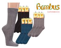 WOWERAT-Warme Socken, Bambus, 6-er Teilung, Ripp-Struktur, 3-er Pkg., jeansmouliné