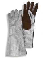 HB-Workwear, Flammen-/Schweißerschutz-5-Finger-Handschuhe, 400 mm lang, silber/braun