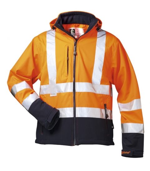 F-ELYSEE-Warnschutz-Softshell Jacke, *BILL*, fluoreszierend orange/marine