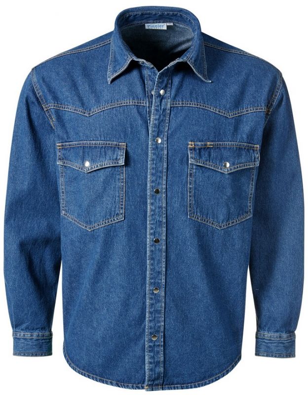 PIONIER-Workwear, Jeans-Arbeits-Berufs-Hemd, Hemd 1/1 Arm, DENIM, 7 1/2 oz, blau